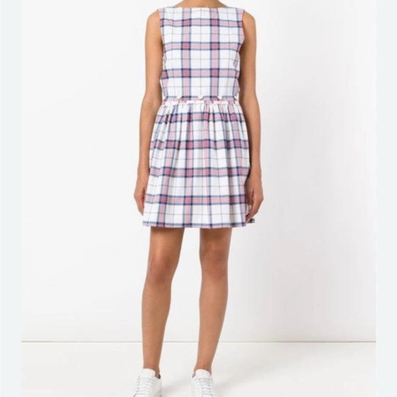 Maison Kitsune Check Bali Dress Women’s Size Small Mini Plaid Red Blue White - Picture 3 of 10